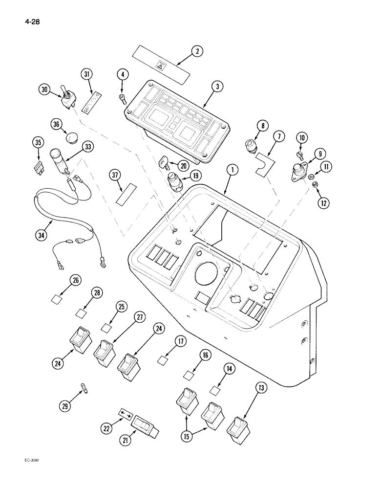 Схема запчастей Case IH 895 - (4-28) - INSTRUMENTS AND SWITCHES, TRACTOR WITH CAB (04) - ELECTRICAL SYSTEMS