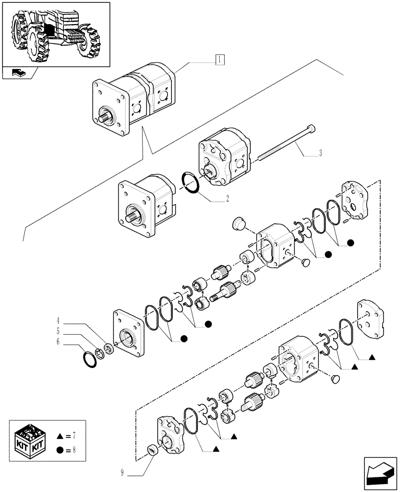 Схема запчастей Case IH FARMALL 90 - (1.42.0/ C) - HYDRAULIC PUMP - BREAKDOWN - D5996 (04) - FRONT AXLE & STEERING