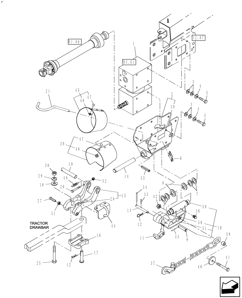 Схема запчастей Case IH DC132F - (12.01) - DRAWBAR SWIVEL HITCH & SAFETY CHAIN (12) - MAIN FRAME