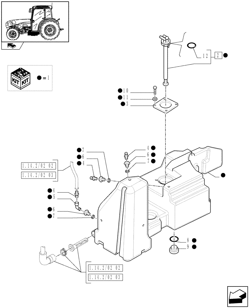 Схема запчастей Case IH FARMALL 105V - (1.14.2/02[01]) - SIDE FUEL TANK (02) - ENGINE EQUIPMENT