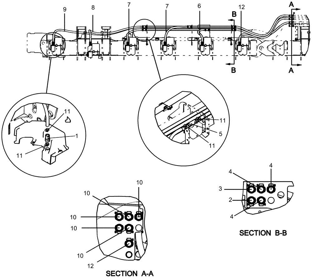 Схема запчастей Case IH 1260 - (80.150.06[01]) - BULK FILL - HOSES OUTER LT 30", MODEL YEAR 2010 AND BEFORE (80) - CROP STORAGE/UNLOADING