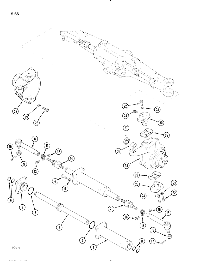 Схема запчастей Case IH 595 - (5-66) - MECHANICAL FRONT DRIVE CARRARO, STEERING CYLINDER AND TIE RODS (05) - STEERING