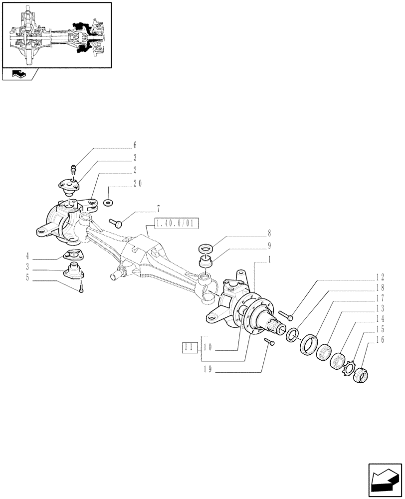 Схема запчастей Case IH FARMALL 60 - (1.40.0/02) - 4WD FRONT AXLE - STEERING KNUCKLE (04) - FRONT AXLE & STEERING