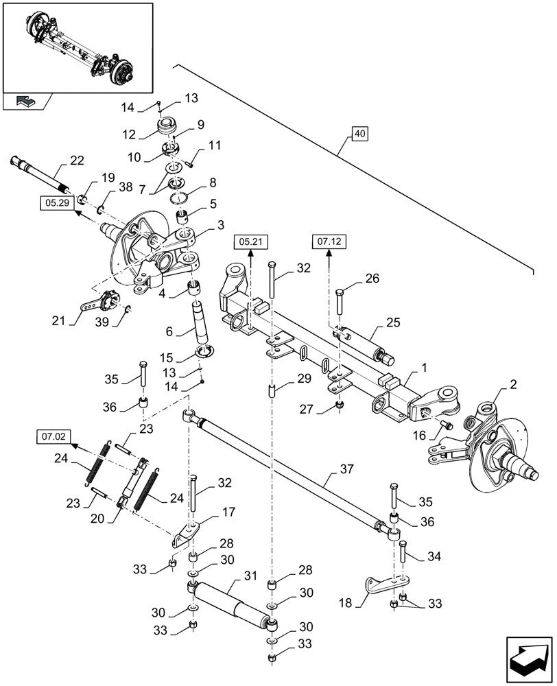 Схема запчастей Case IH LB333S - (05.31[01]) - LARGE STEERED TANDEM AXLE, HYDRAULIC BRAKE, REAR, CENTRE - NOT FOR NA - D800 (05) - AXLE