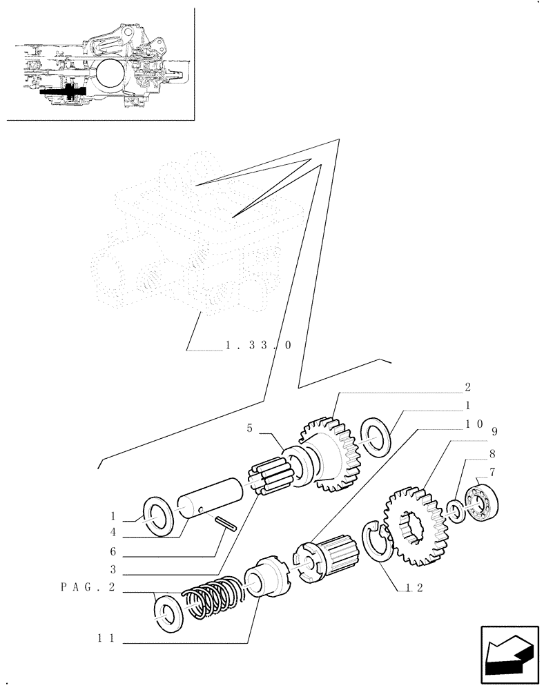 Схема запчастей Case IH JX70U - (1.33.1[01]) - IDLER GEARS - 4WD - GEARS (04) - FRONT AXLE & STEERING