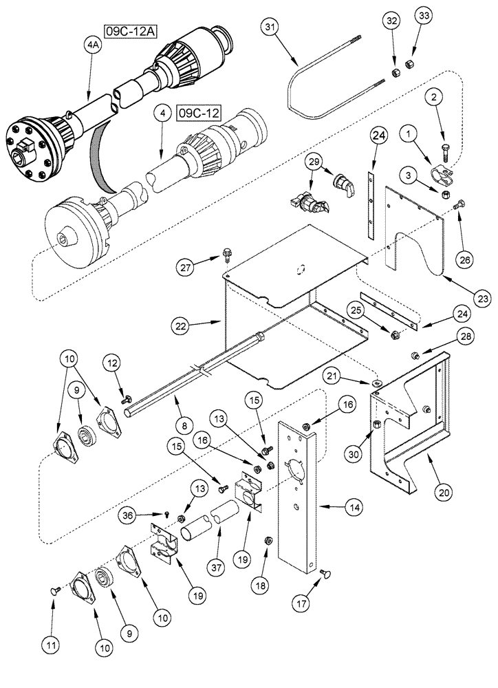 Схема запчастей Case IH 1010 - (09C-09) - AUGER JACKSHAFT DRIVE 17.5 AND 20.0 FOOT HEADER (09) - CHASSIS/ATTACHMENTS