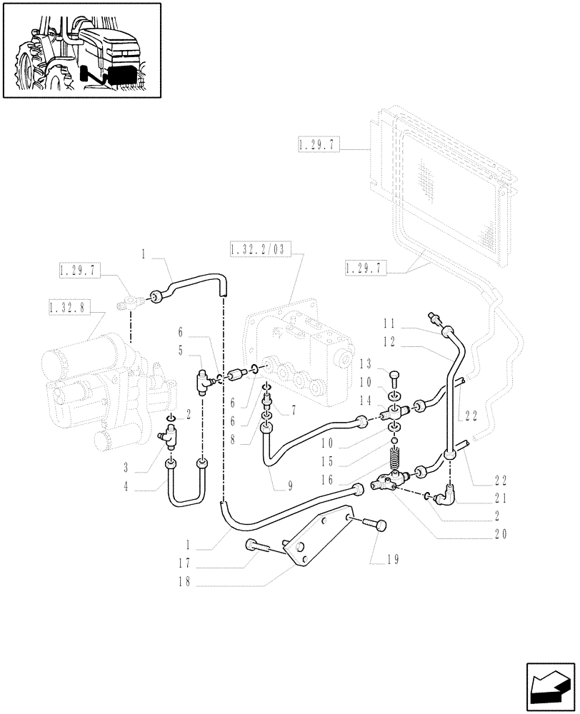 Схема запчастей Case IH MXM140 - (1.32.8/03[02]) - (VAR.272) HI-LO 24X12 (SHUTTLE 40 KM/H) / LUBRICATION PIPING (03) - TRANSMISSION