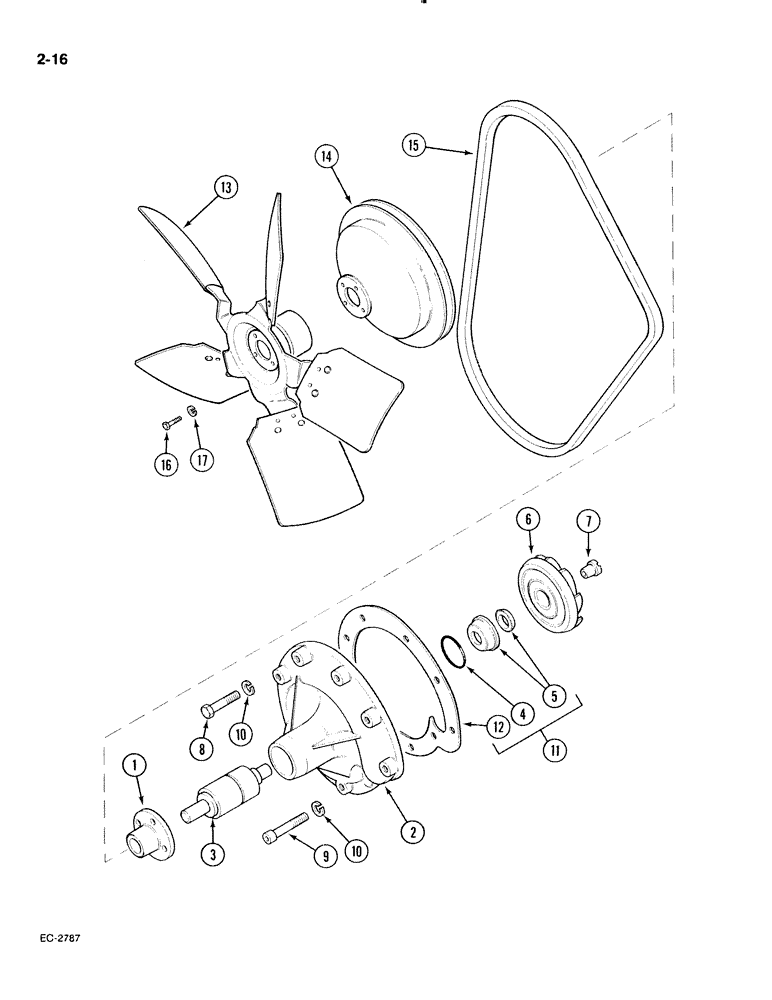 Схема запчастей Case IH 885 - (2-016) - WATER PUMP AND FAN (02) - ENGINE