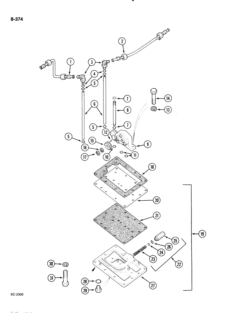 Схема запчастей Case IH 885 - (8-374) - HYDRAULIC PUMP AND CONNECTIONS, PRIOR TO P.I.N. 18001, WITH TORQUE AMPLIFIER (08) - HYDRAULICS