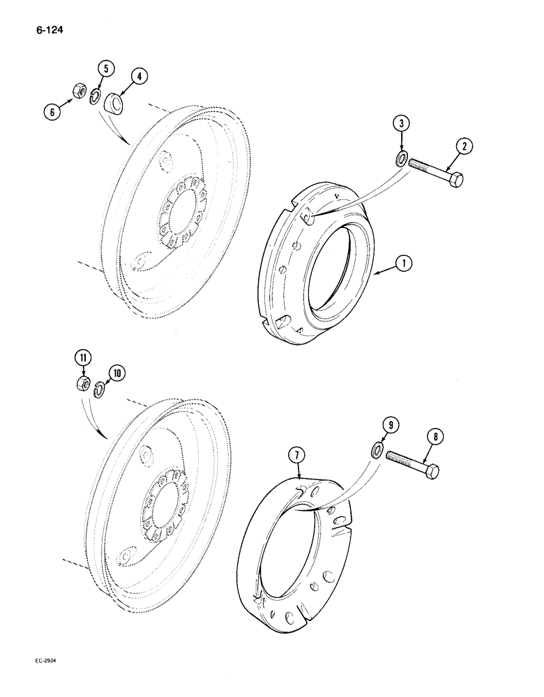 Схема запчастей Case IH 895 - (6-124) - REAR WHEEL WEIGHTS, SOLID TYPE, 28, 30 AND 34 INCH ATTACHED 8 RIM CLAMP WHEEL (06) - POWER TRAIN