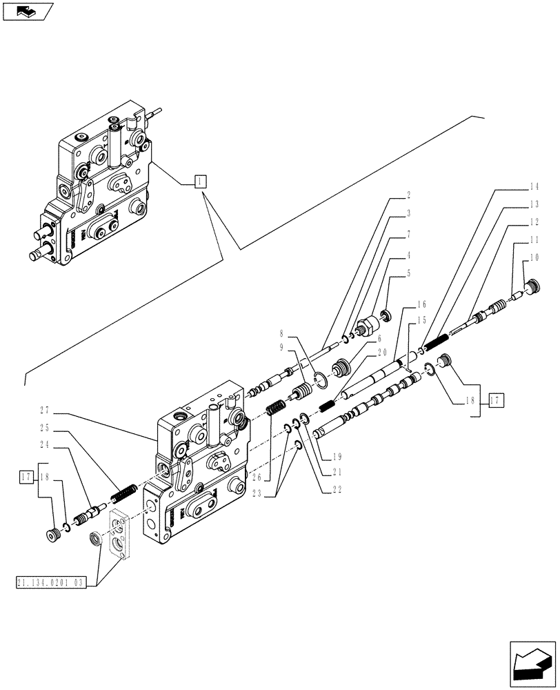 Схема запчастей Case IH FARMALL 75C - (21.134.0201[02]) - POWER SHUTTLE VALVE - BREAKDOWN (VAR.334068-332069 / 743557) (21) - TRANSMISSION