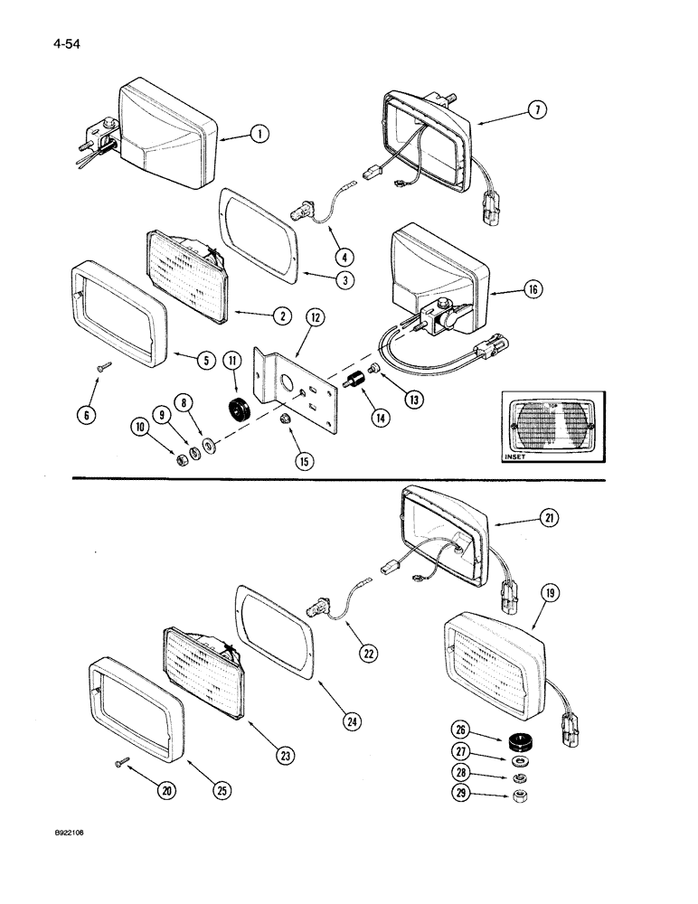 Схема запчастей Case IH 7130 - (4-054) - LAMP ASSEMBLIES, LOWER FRONT FLOOD LAMP AND FENDER FLOOD LAMP (04) - ELECTRICAL SYSTEMS