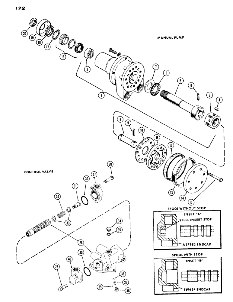 Схема запчастей Case IH 430 - (172) - MANUAL PUMP PARTS, HYDROSTATIC STEERING, CONTROL VALVE PARTS (05) - STEERING