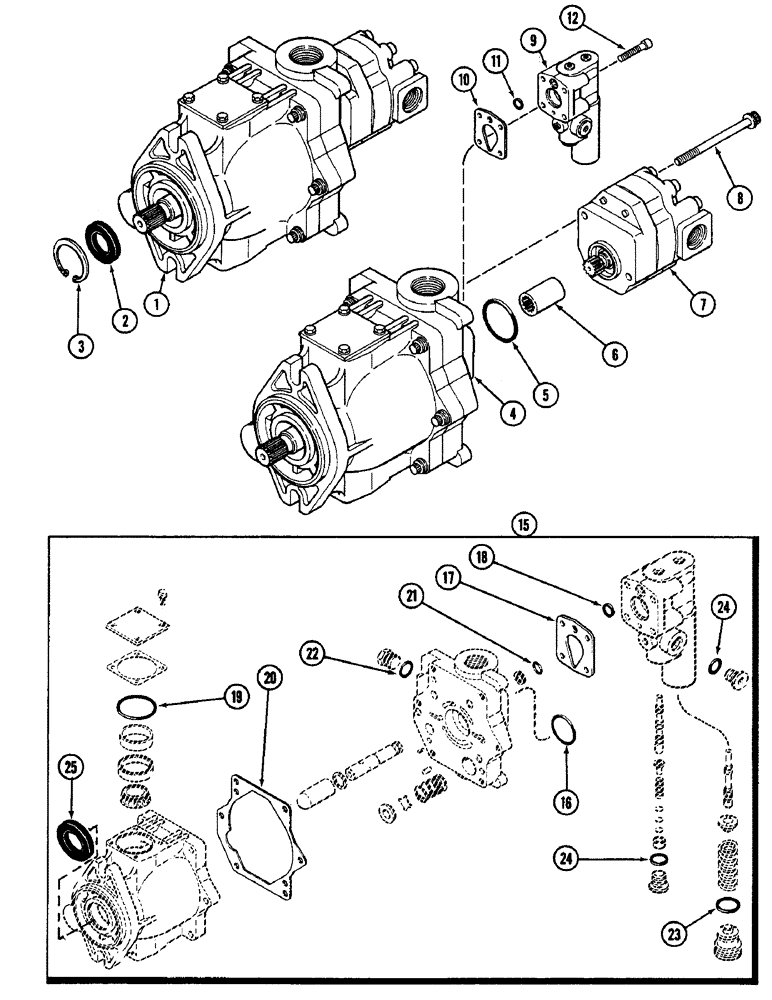 Схема запчастей Case IH 2090 - (8-372) - HYDRAULICS, GEAR AND PISTON PUMP ASSEMBLY, PRIOR TO TRANSMISSION SERIAL NUMBER 16210895 (08) - HYDRAULICS