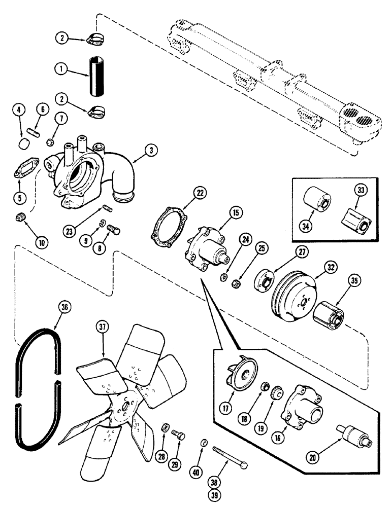 Схема запчастей Case IH 2290 - (2-010) - WATER PUMP, WITH TAPPED SHAFT, 504BDT DIESEL ENGINE (02) - ENGINE