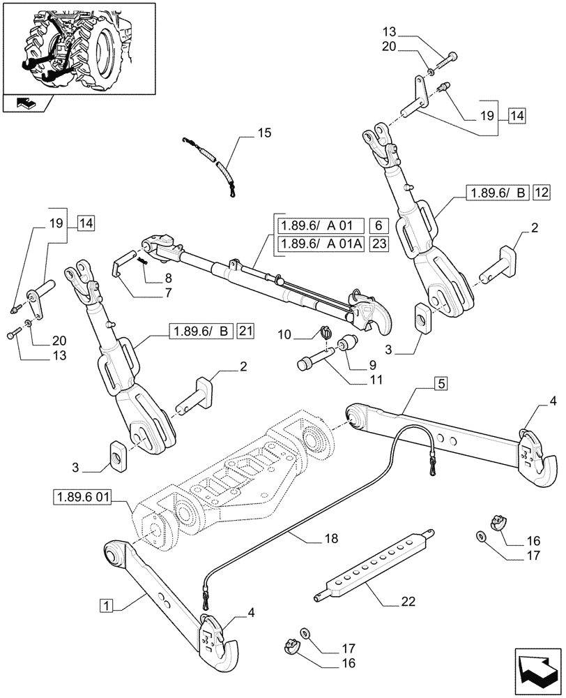 Схема запчастей Case IH PUMA 140 - (1.89.6[02]) - TOOLING CONNECTION UNIT - LIFT ARMS, TOP LINK AND TIE-RODS (09) - IMPLEMENT LIFT