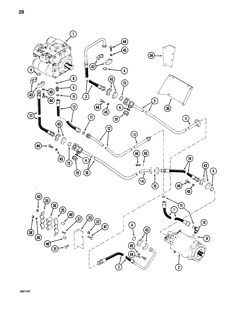 Схема запчастей Case IH 1680 - (028) - HYDROSTATIC PUMP AND MOTOR SYSTEM, SINGLE SPEED MOTOR, CORN, GRAIN AND RICE COMBINE (29) - HYDROSTATIC DRIVE