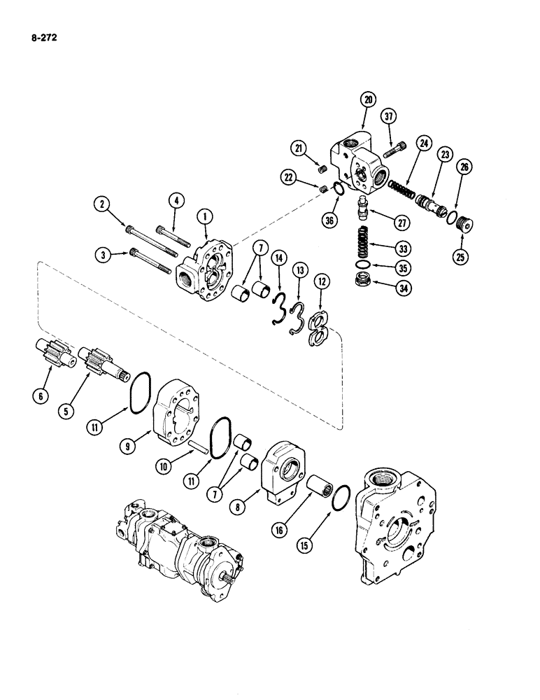 Схема запчастей Case IH 4490 - (8-272) - TRIPLE HYDRAULIC PUMP ASSEMBLY, GEAR PUMP SECTION (08) - HYDRAULICS