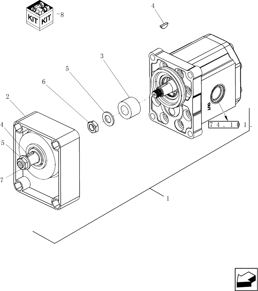 Схема запчастей Case IH 7230 - (74.135.02[01]) - HYDRAULIC MOTOR, CLEANING FAN DRIVE; NARROW TIRE OPTION (74) - CLEANING