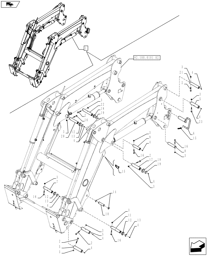 Схема запчастей Case IH L630 - (82.100.0101[04]) - FRONT LOADER - BREAKDOWN - PINS AND ARM LEVER - NAR (VAR.334489-339489) (82) - FRONT LOADER & BUCKET