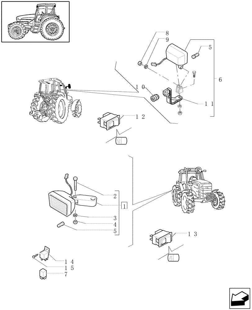 Схема запчастей Case IH MXU115 - (1.91.3/02) - (VAR.769) WORKLAMPS (10) - OPERATORS PLATFORM/CAB