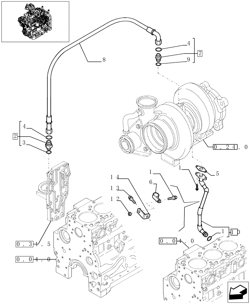 Схема запчастей Case IH MAXXUM 130 - (0.30.5/01) - PIPING ENGINE OIL (STD + VAR.330003-332115-332116) (01) - ENGINE