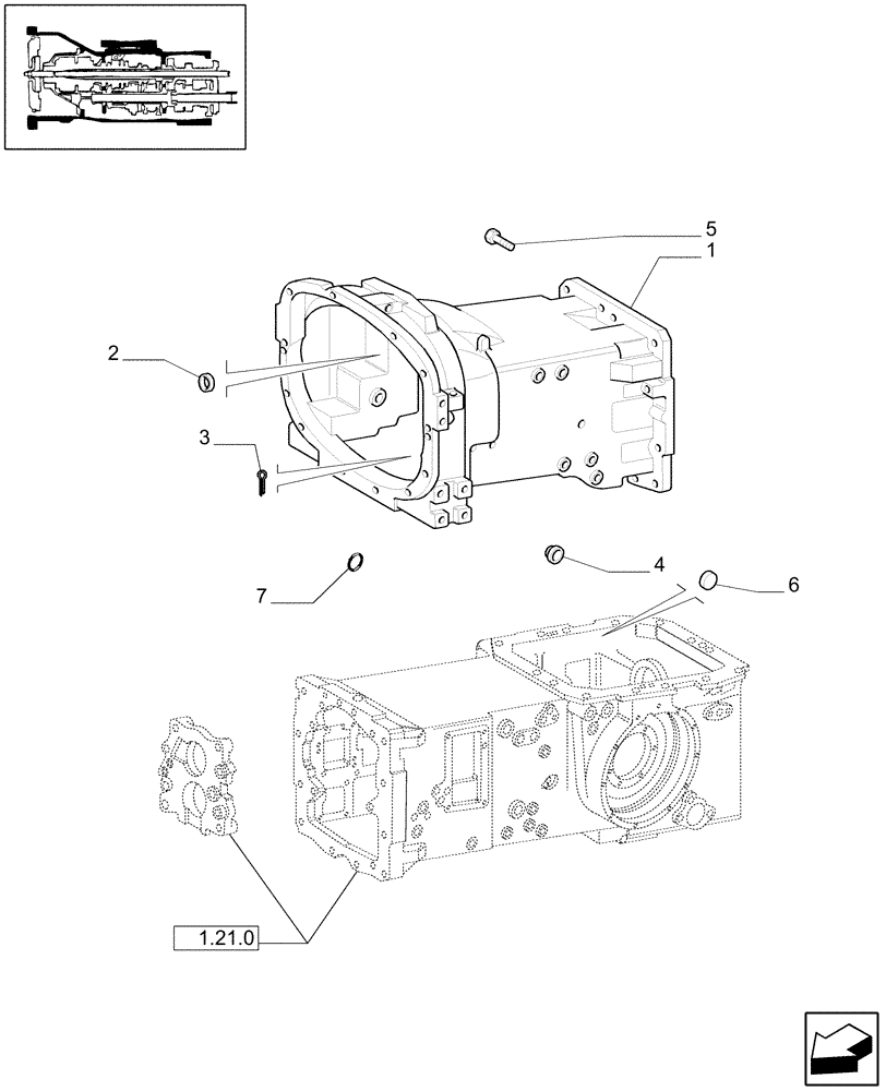 Схема запчастей Case IH JX1095C - (1.21.0/04) - (VAR.070-072-073) 24X12 (40KM/H) TRANSMISSION W/HI-LO & POWER SHUTTLE - COVER (03) - TRANSMISSION