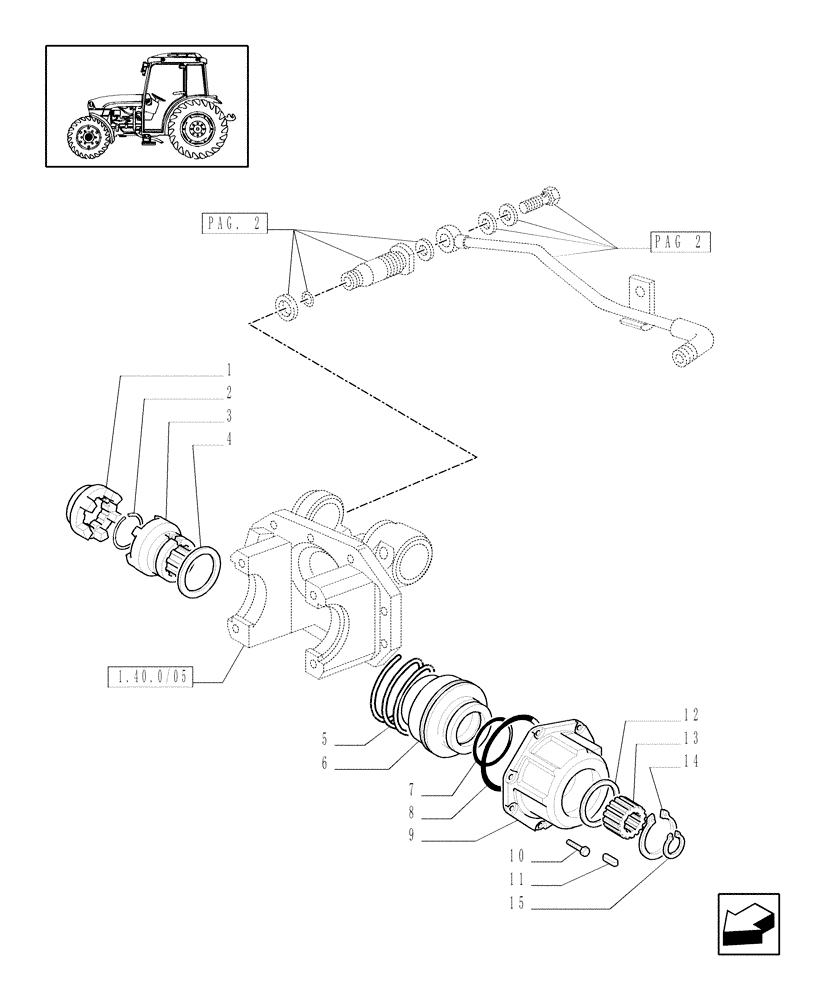 Схема запчастей Case IH JX1085C - (1.40.2/08[01]) - (VAR.838-839) FRONT PTO LIFT - HYDRAULIC DIFF. LOCK CONTROL (04) - FRONT AXLE & STEERING