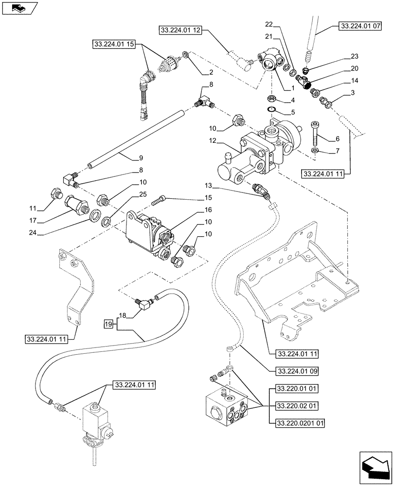 Схема запчастей Case IH PUMA 200 - (33.224.01[10]) - PNEUMATIC TRAILER BRAKE - CONTROL VALVE AND RELEVANT PARTS (VAR.729385-743170 / 743623; VAR.743171-728385 / 743624; VAR.743169-720178 / 743625) (33) - BRAKES & CONTROLS