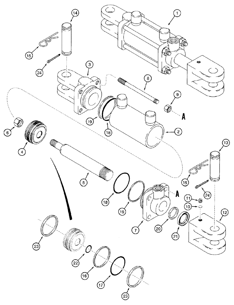 Схема запчастей Case IH 2388 - (08-39) - CYLINDER ASSY - FIELD TRACKER, TILT (07) - HYDRAULICS