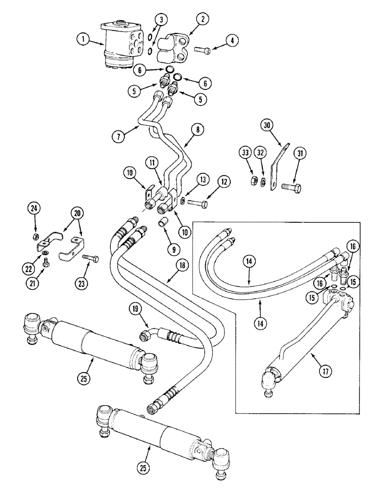 Схема запчастей Case IH 1394 - (5-124) - STEERING CYLINDER AND TUBES, TWO-WHEEL DRIVE TRACTORS WITH CAB (05) - STEERING