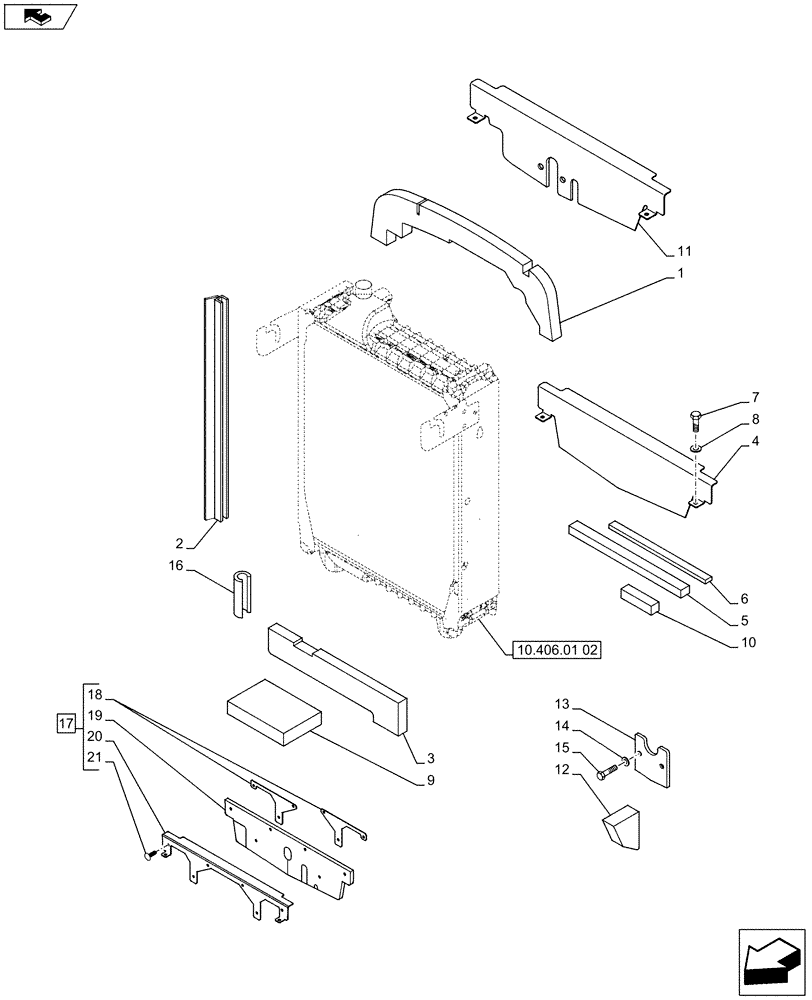 Схема запчастей Case IH PUMA 170 - (10.406.02) - NEW FRONT LINKAGE FOR ELECTRONIC REMOTES - RADIATOR DUCT AND SEALS (VAR.743483-743484-743485-743486-743481-743482 / 743765) (10) - ENGINE