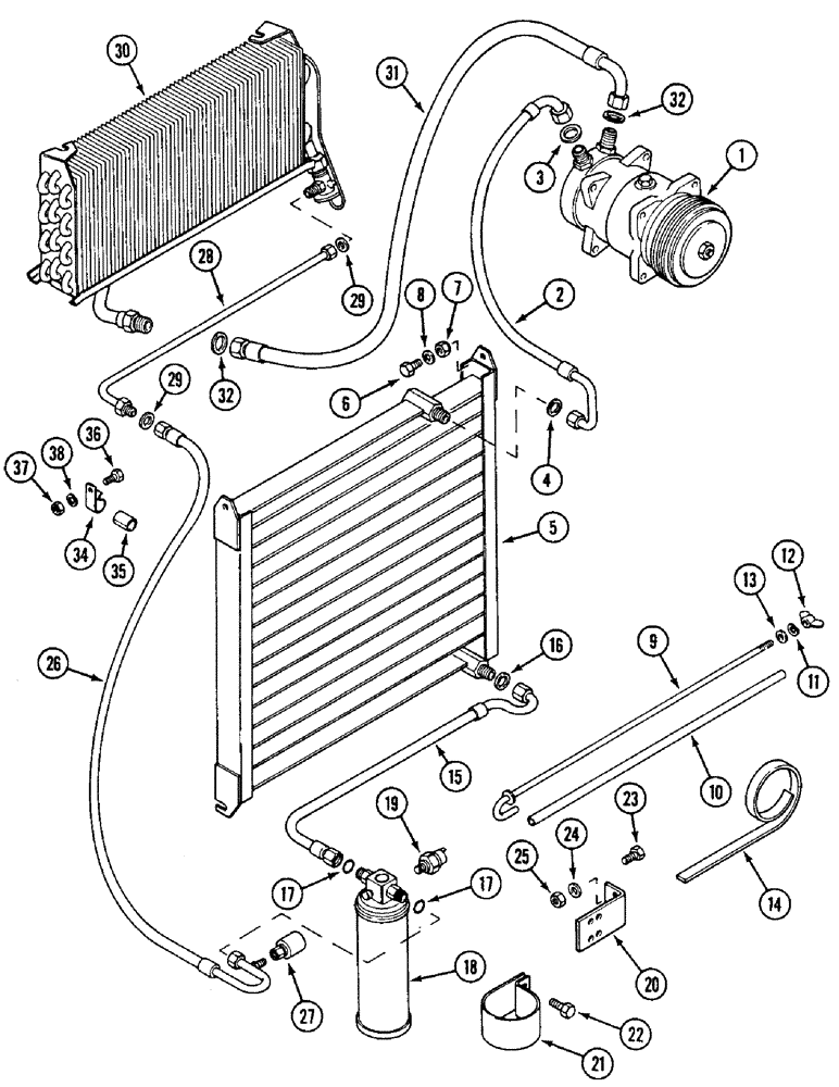 Схема запчастей Case IH 1594 - (9-424) - AIR CONDITIONING SYSTEM, TRACTORS WITH CAB (09) - CHASSIS/ATTACHMENTS