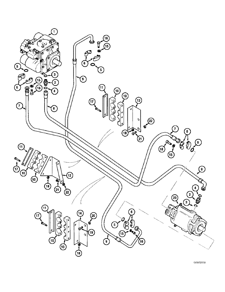 Схема запчастей Case IH 2188 - (6-11A) - HYDROSTATIC PUMP AND MOTOR, SNL SPEED MOTOR, W/O PWR GUIDE AXLE, CORN AND GRAIN, JJC0193725 AND AFT (03) - POWER TRAIN