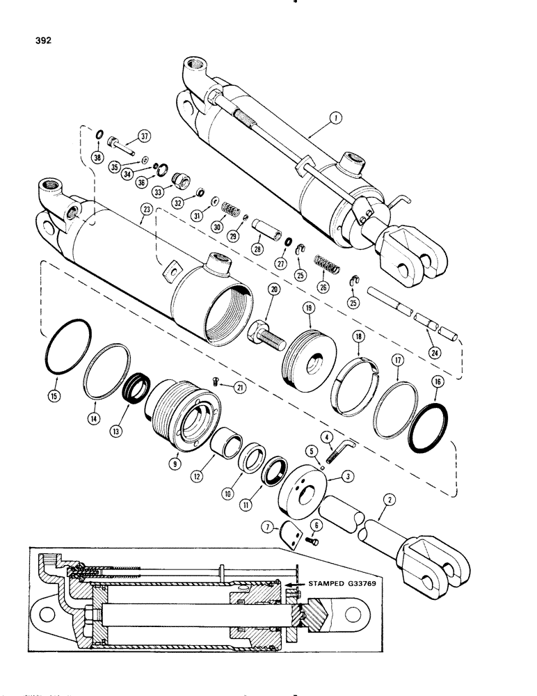 Схема запчастей Case IH 1270 - (392) - REMOTE HYDRAULIC CYLINDER, 4 INCH X 8 INCH CYLINDER (08) - HYDRAULICS