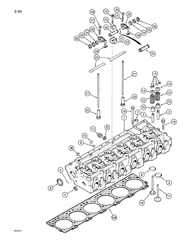 Схема запчастей Case IH 7130 - (2-054) - CYLINDER HEAD AND VALVE MECHANISM, 6T-830 ENGINE, 6TA-830 ENGINE (02) - ENGINE