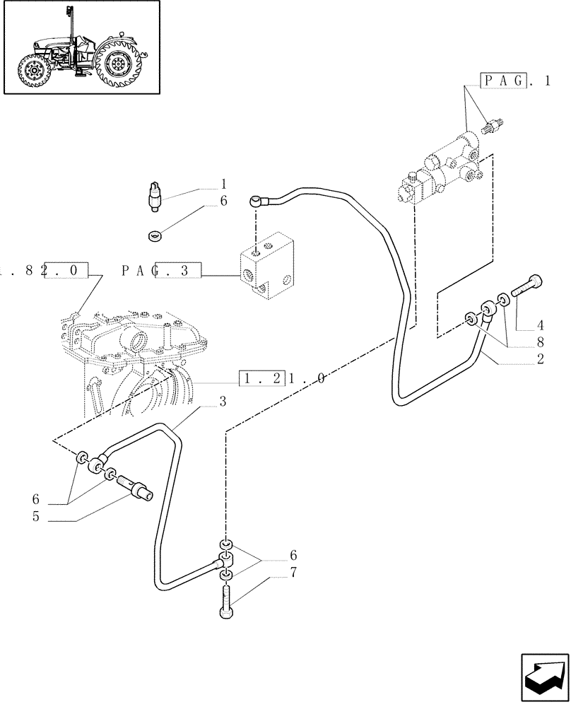 Схема запчастей Case IH JX1070C - (1.82.714[02]) - (VAR.372) TRAILER BRAKE VALVE (ITALY) - PIPES (07) - HYDRAULIC SYSTEM