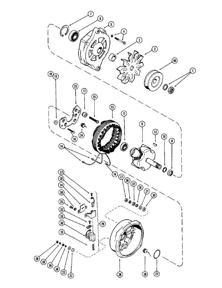 Схема запчастей Case IH 1255 - (050) - ALTERNATOR, 188 DIESEL ENGINE, 188 SPARK IGNITION ENGINE (55) - ELECTRICAL SYSTEMS