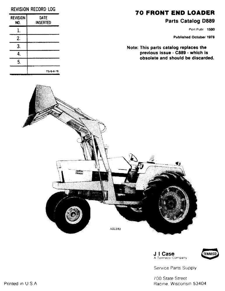 Схема запчастей Case IH 70 - (01-1) - 70 FRONT END LOADER (00) - GENERAL & PICTORIAL INDEX