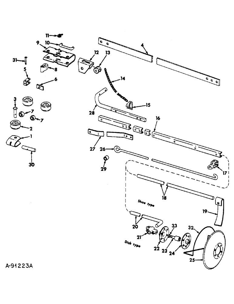 Схема запчастей Case IH 56-SERIES - (N-49) - MARKER UNIT, DISK AND SHOE TYPE, FOR 4 ROW PLANTERS, BUILT 1967 AND SINCE 