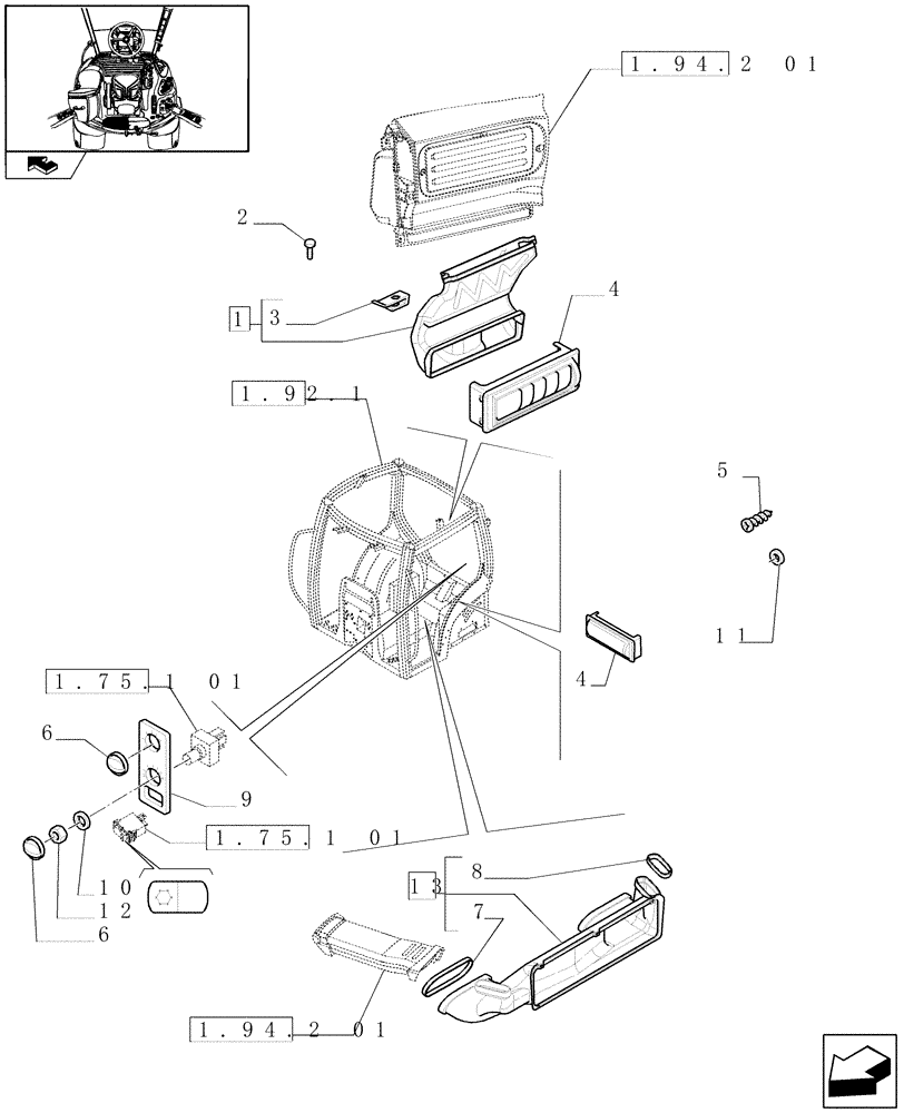 Схема запчастей Case IH PUMA 180 - (1.94.2[02]) - HEATING/AIR CONDITIONING - VENTILATION DUCTS (10) - OPERATORS PLATFORM/CAB