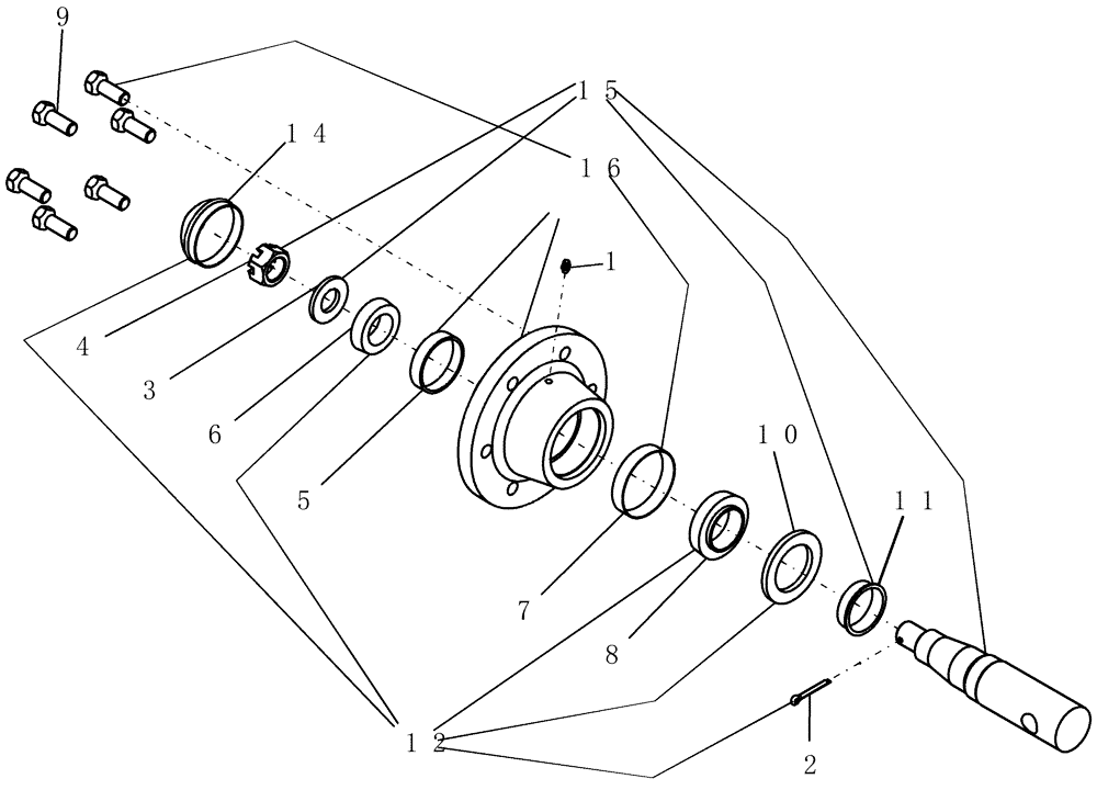 Схема запчастей Case IH 700 - (44.100.01) - ASSEMBLY, HUB AND SPINDLE (44) - WHEELS