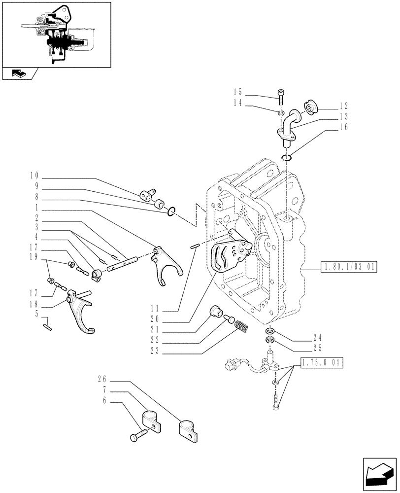 Схема запчастей Case IH MAXXUM 115 - (1.80.1/03[03]) - POWER TAKE-OFF 540/750/1000 RPM - CONTROLS (VAR.330801-332801) (07) - HYDRAULIC SYSTEM