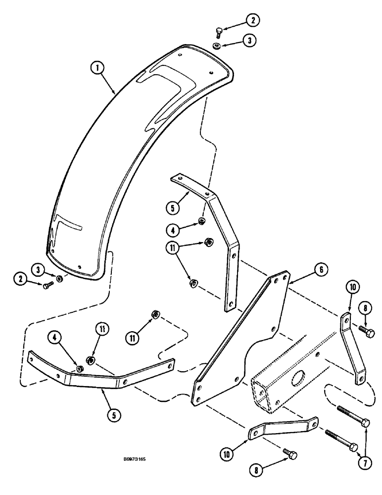 Схема запчастей Case IH 900 - (9-312) - CARRYING WHEEL FENDER ATTACHMENT, CYCLO AIR HORIZONTAL FOLDING, ALL ROW SIZES (09) - CHASSIS/ATTACHMENTS