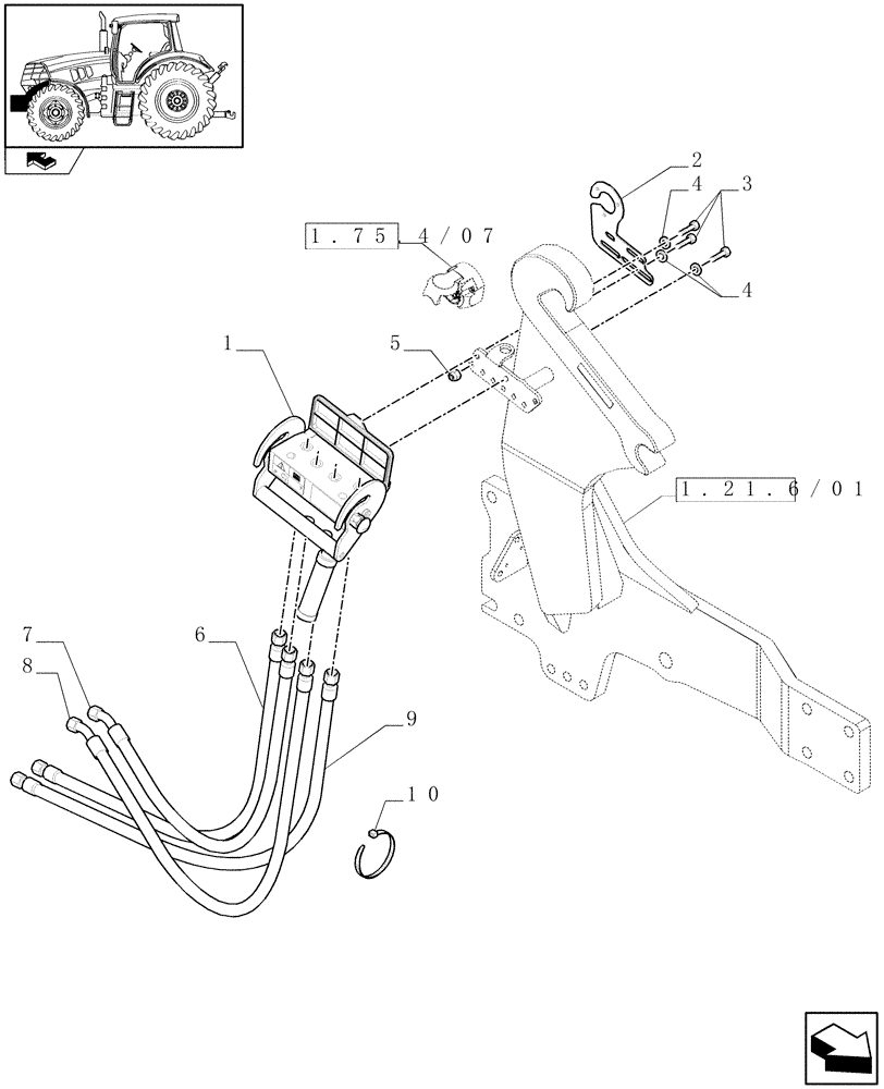 Схема запчастей Case IH MAXXUM 140 - (1.21.6/01[02]) - EUROPEAN LOADER READY - FAST-FITTING CONNECTION AND PIPES (VAR.332821) (03) - TRANSMISSION