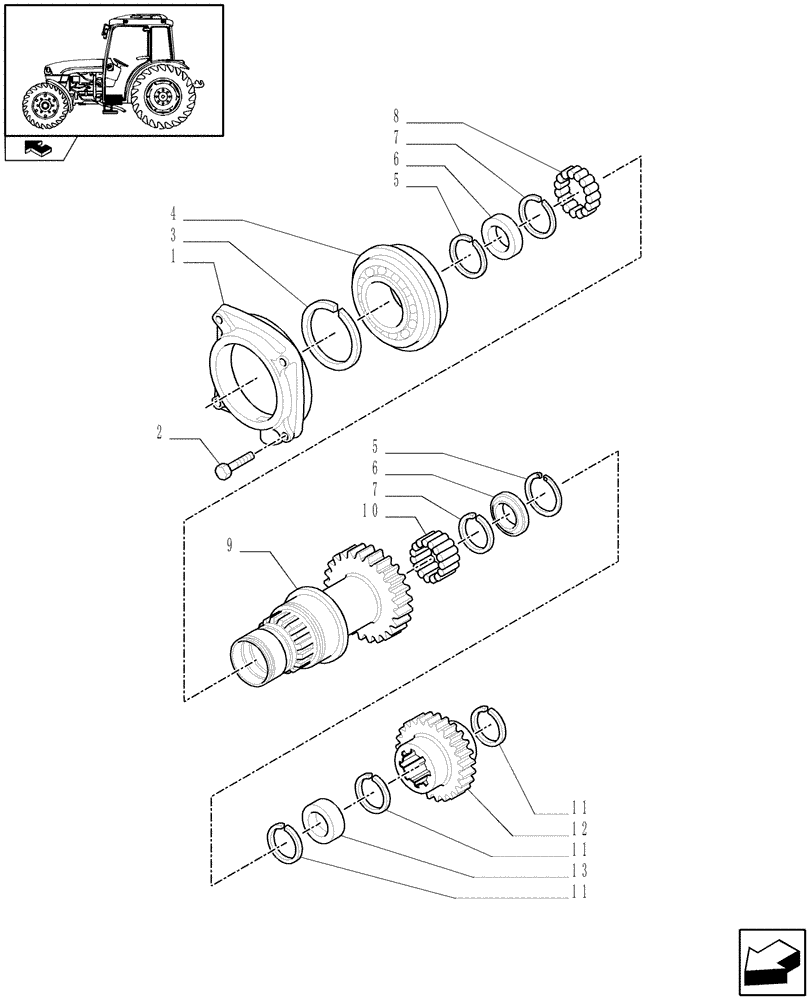 Схема запчастей Case IH FARMALL 95C - (1.28.7) - DRIVE GEAR SHAFT AND DRIVEN GEARS (03) - TRANSMISSION