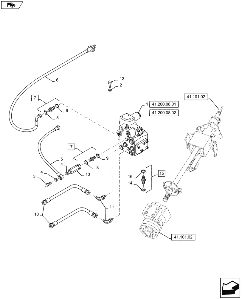 Схема запчастей Case IH PUMA 145 - (41.200.07) - VAR - 330631, 336631, 743723 - FAST STEERING - VALVE AND PIPES (41) - STEERING