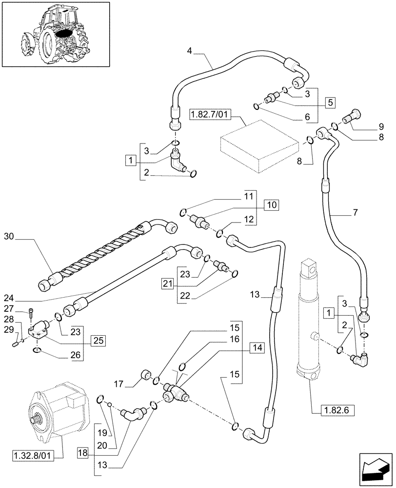 Схема запчастей Case IH MXU135 - (1.82.1/01) - LIFTER, LINES (07) - HYDRAULIC SYSTEM