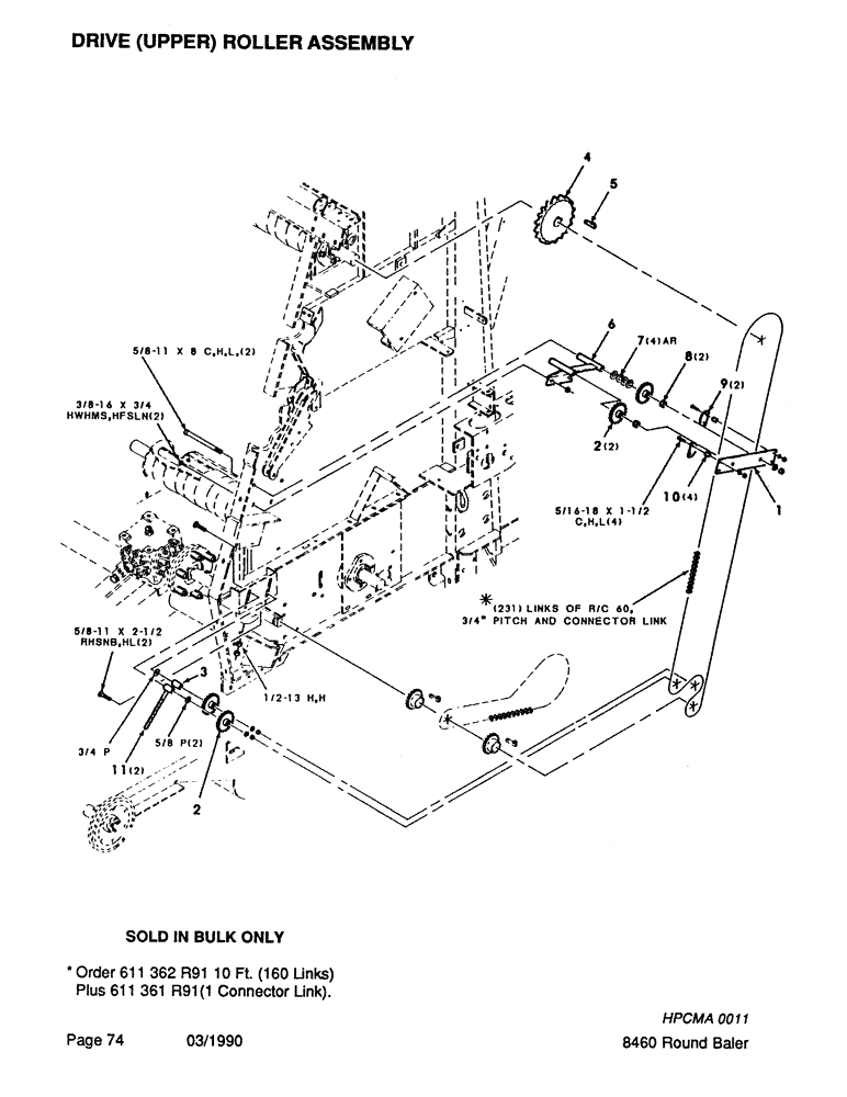 Схема запчастей Case IH 8460 - (074) - DRIVE, UPPER, ROLLER ASSEMBLY Driveline