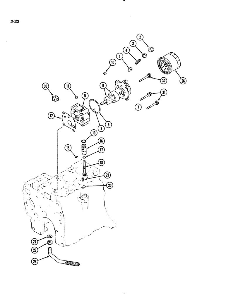 Схема запчастей Case IH 1140 - (2-22) - OIL PUMP AND OIL FILTER, 1140 TRACTOR (02) - ENGINE